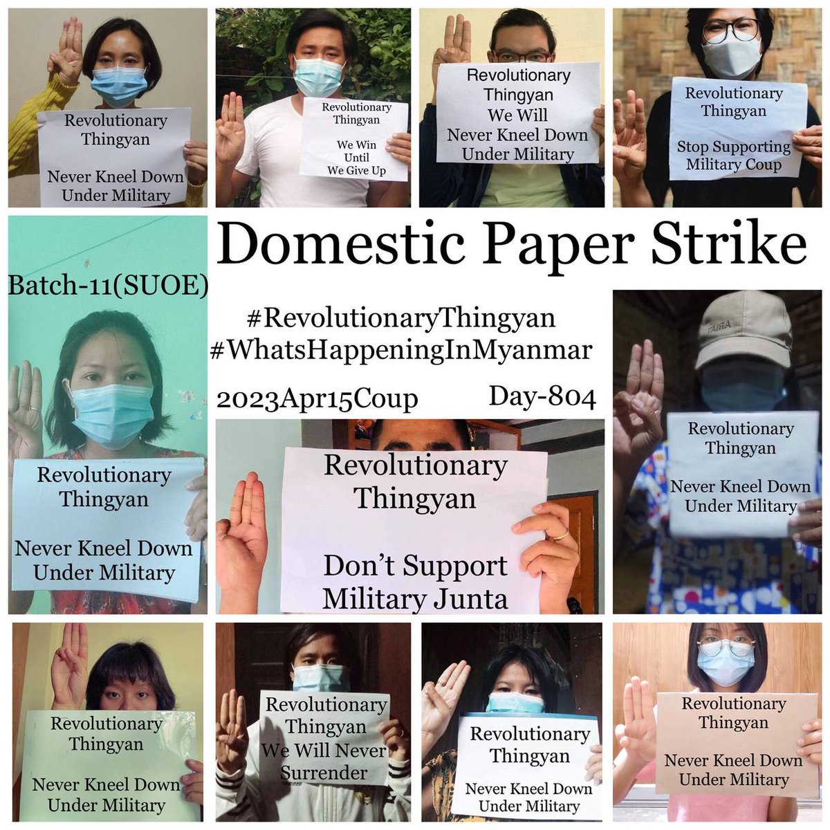 ActivistLittle's tweet photo. Daily anti-coup revolutionary domestic strike by pro-democracy CDMer teachers from Sagaing University of Education as 804th day.

#2023Apr15Coup #RevolutionaryThingyan #WhatsHappeningInMyanmar https://t.co/eHY52IcQVi
