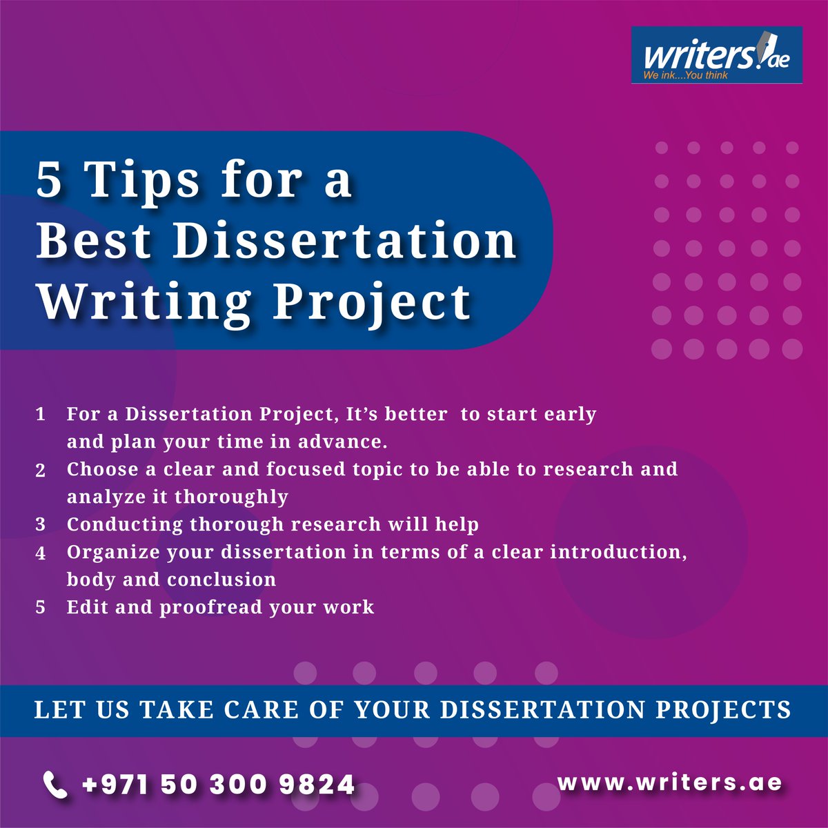 WritersUAE's tweet image. Confused about how to write a good dissertation? Follow these 5 amazing tips.

Call now to know more: +971 50 300 9824
Website: writers.ae

#mbadissertation #dissertationhelp #dissertationcoach #dissertationproposal #dissertationwriter #dissertationresearch