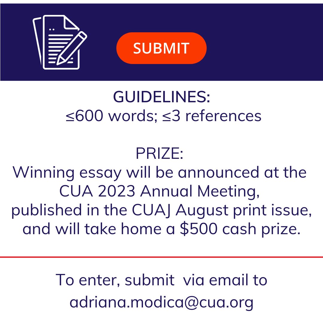 CanUrolAssoc's tweet photo. #CUAJ Resident Essay Contest. Open to Canadian Residents. Topic: THIS LIFE EXPERIENCE MADE ME A BETTER DOCTOR. End date: April 30 2023. Send to: adriana.modica@cua.org https://t.co/jkwTsKKy4q