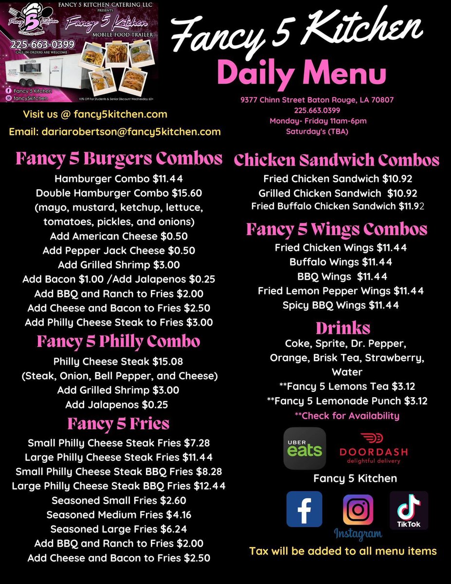 Fancy5Kitchen's tweet image. Fancy 5 Kitchen Daily Menu