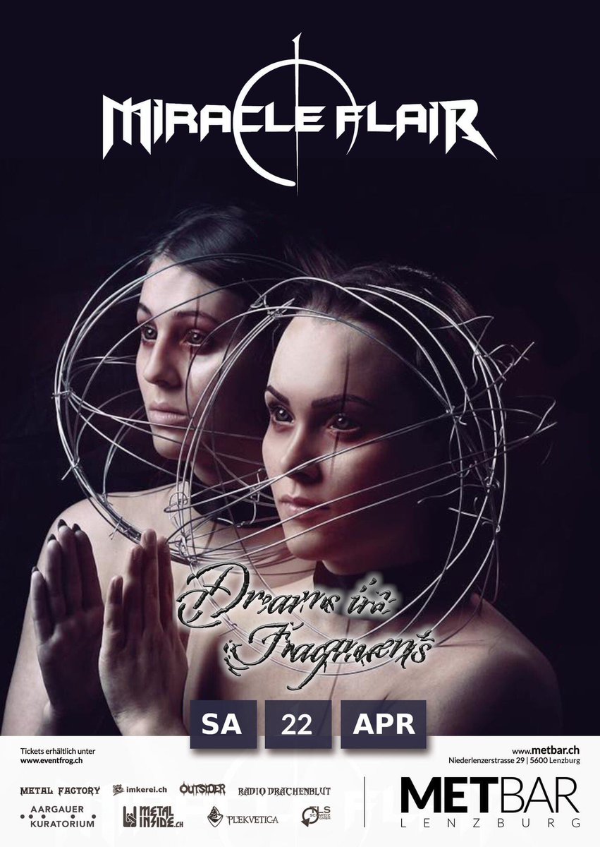 In einer Woche am Samstag 22.4.23
Live Show mit Miracle Flair &amp; Dreams in Fragments @ Met-Bar Lenzburg
Wäre schön wenn ihr auch dabei seid! 

Türöffnung 20:00 Uhr

Tickets: eventfrog.ch/de/p/konzert/h…
#gig #melodicmetal #showtime #Synchronism #BeThere