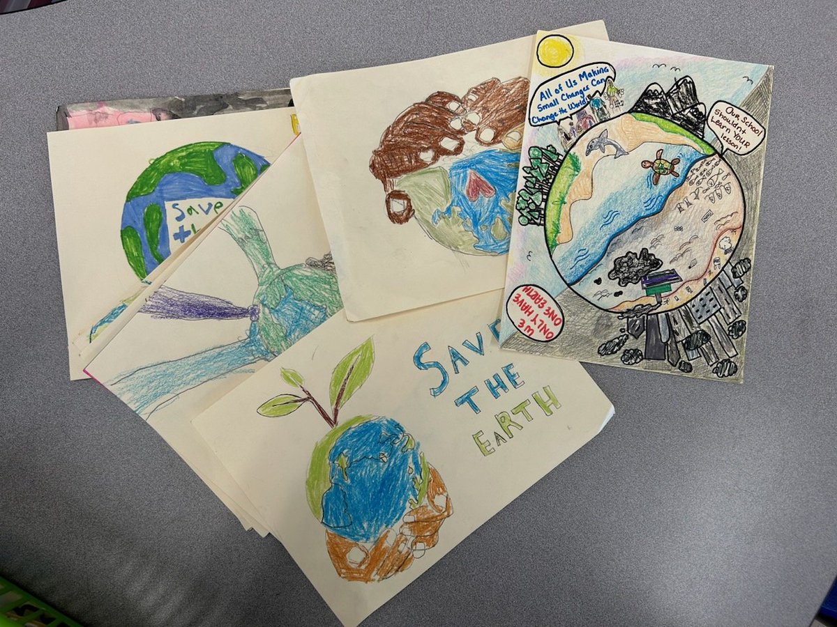 MHui92's tweet photo. Some entries from our talented students for our Earth Day poster contest.
#EarthDay2023 
#beautificationcommittee https://t.co/HqFiaKfzUh