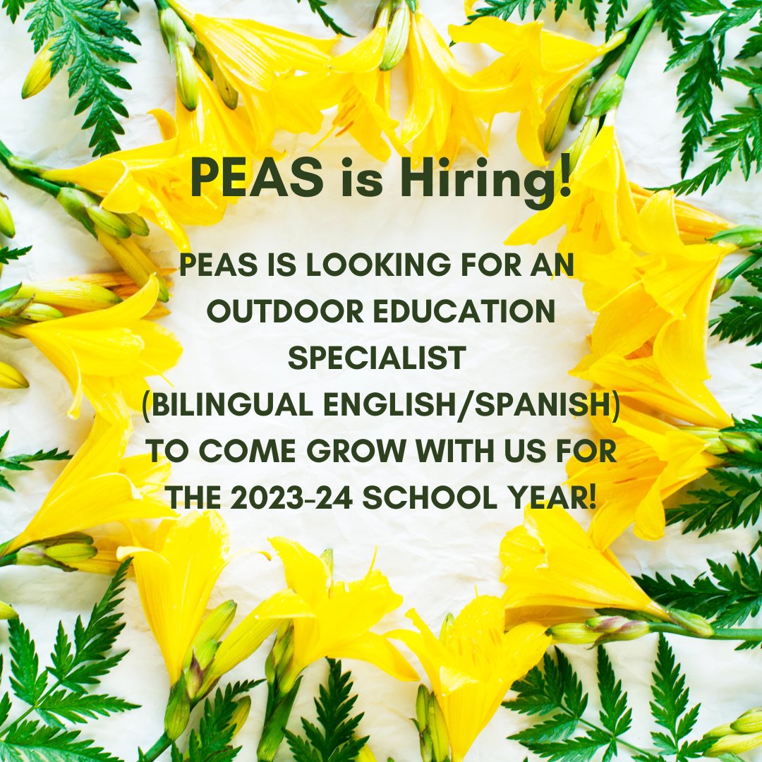 Here we GROW again!  PEAS is hiring for the 2023-24 school year.  Looking to join a passionate and professional team of outdoor educators?  Check out our application for more details! forms.gle/JiTpfEnLujgcGE…