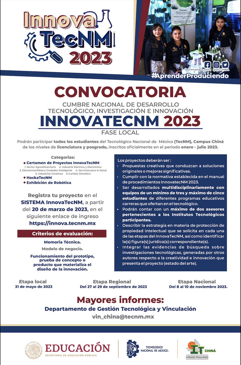 CUMBRE NACIONAL DE DESARROLLO TECNOLÓGICO, INVESTIGACIÓN E INNOVACIÓN, InnovaTecNM 2023.