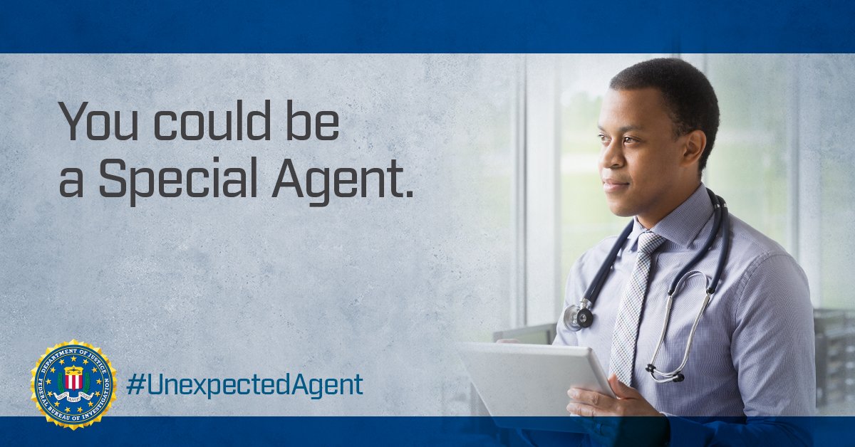 FBINorfolk's tweet photo. The #FBI is looking for special agent applicants who come from a broad range of backgrounds, expertise, and professional experiences. Find out more here: https://t.co/6KBLIQAZp5 #unexpectedagent https://t.co/jIaPfvTDTe