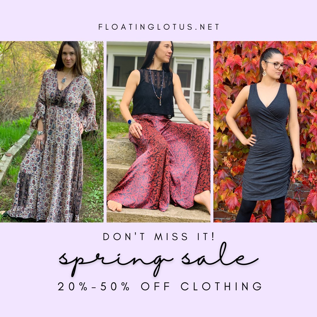 floatingL's tweet image. Our Spring Clothing Sale is on! 🌸Enjoy 20%-50% off skirts, pants, tops, dresses and more! Price discounts are marked on site. No code needed.

👉Shop here: bit.ly/3YtwZyU 

#floatinglotus #sale #springsale #clothes #fashion