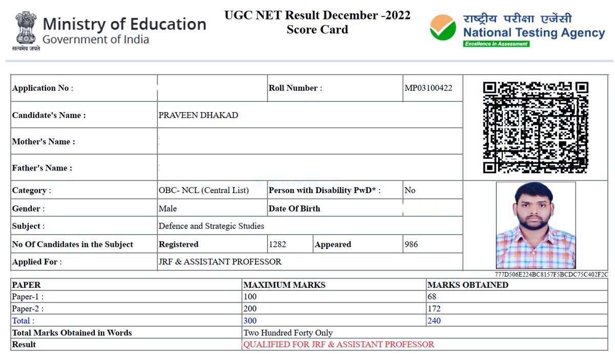p_k_Dhakad's tweet photo. Qualified for #JRF (Junior Research Fellowship) ✌️🇮🇳
Sub. : #Defence&amp;Strategic_Studies  🤗
Thankx to Dr. @singareritesh08 sir, for your guidance and support ✌️
#UGCNETResult #UGCNET https://t.co/cLeTKd0cga