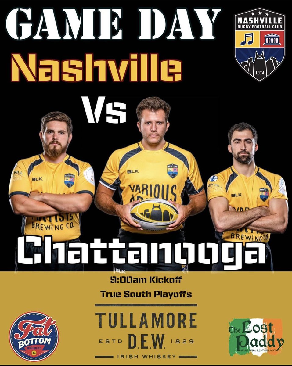 It's game day! Nashville Rugby plays Chattanooga in a big playoff match. 

Let's show them what we're made of and bring home the win!

#NashvilleRugby #TrueSouthPlayoffs