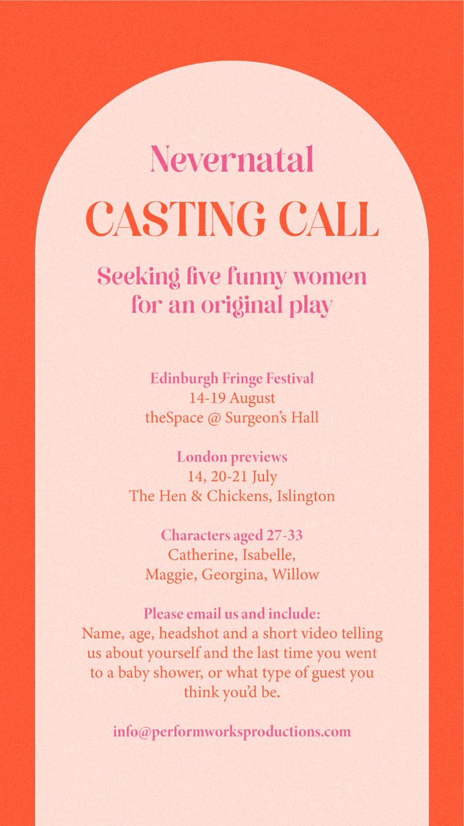 #casting 5 amazingly funny women #actors who would like to be part of a hilarious original play at #edinburghfringefestival and for London previews! Apply via the email address info@performworksproductions.com #performers #londonactors #fringetheatre #funnywomen #femalecomics