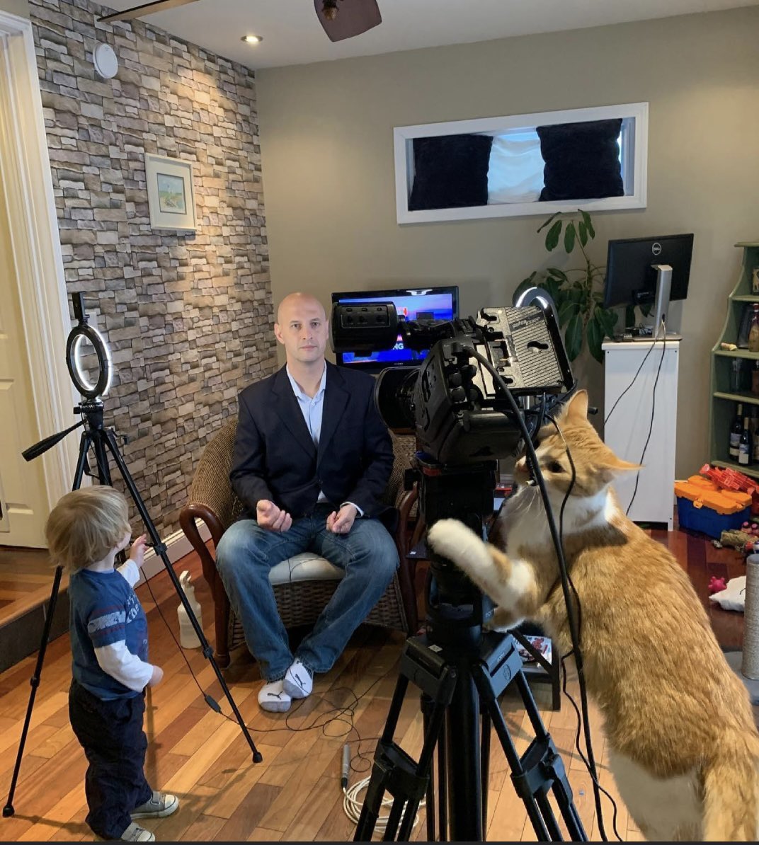 3yrs ago today, a news studio in our sunroom 🎥 and an unruly production crew 👦 🐱 Great example of adaptability and rolling with the punches 🥊 🥊 #teamworkmakesthedreamwork <a href="/TimLammersFox61/">Tim Lammers</a>