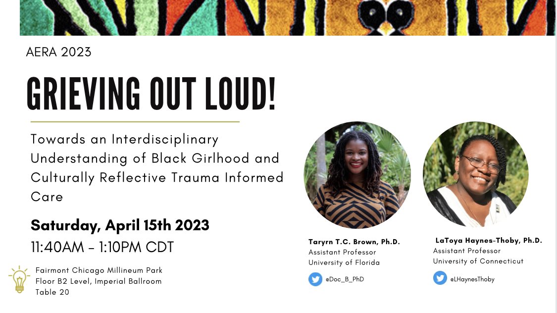 doc_b_phD's tweet photo. Looking forward to this collective conversation as @LHaynesThoby and I share our collaborative work &amp; scholarship, ‘Grieving Out Loud, Towards an Interdisciplinary Understanding of Black Girlhood and Culturally Reflective Trauma Informed Care.’ https://t.co/TrH9zPFvhA