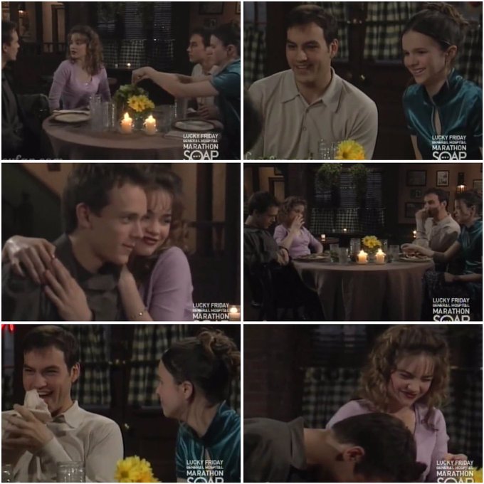 #OnThisDay in 1999, Lucky, Elizabeth, Nikolas and Emily had dinner at Kelly’s #LnL2 #Nem #GH #GeneralHospital