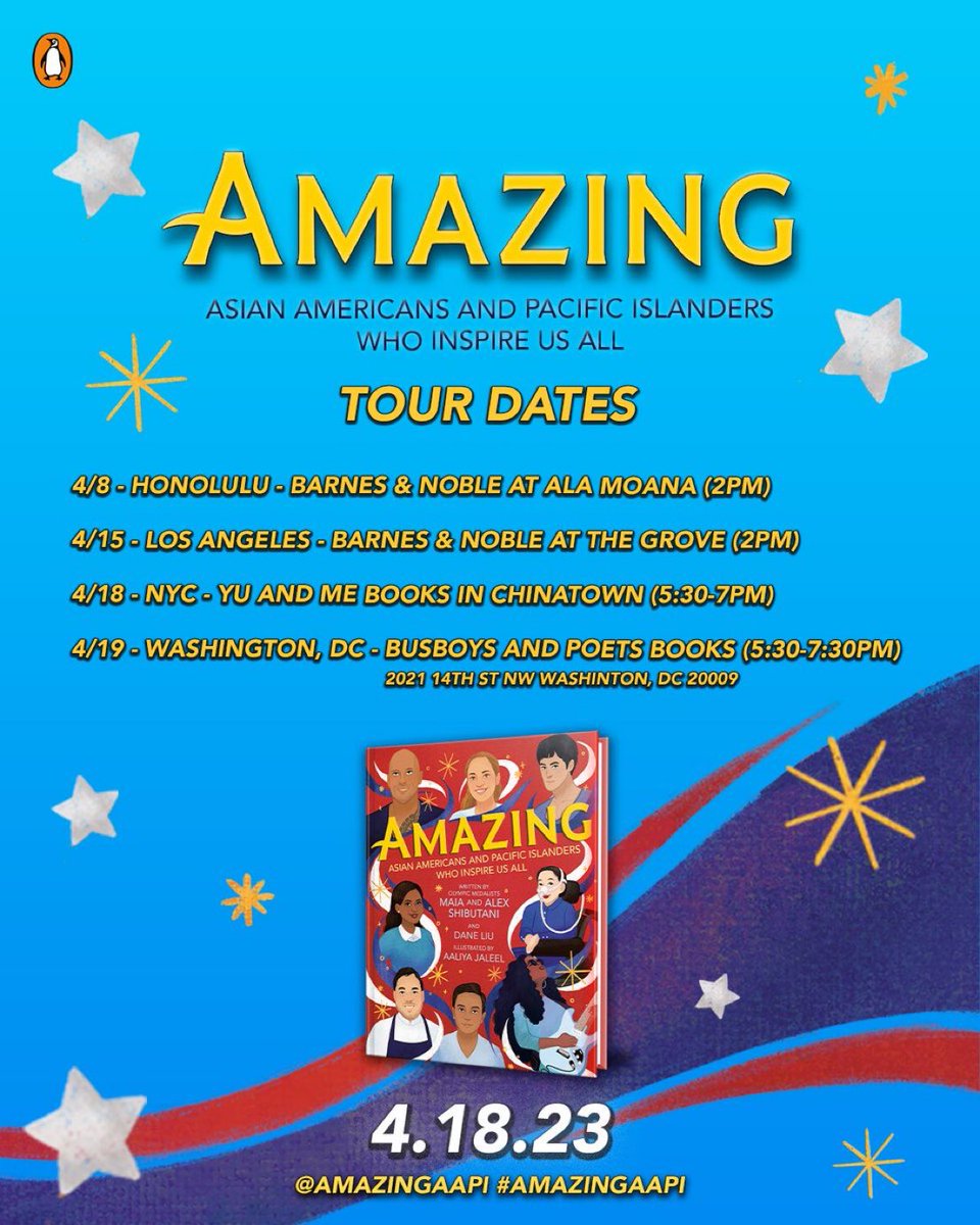 Here are the book signing events for <a href="/ShibSibs/">ShibSibs</a> and their new book “Amazing: Asian Americans and Pacific Islanders Who Inspire Us All”!