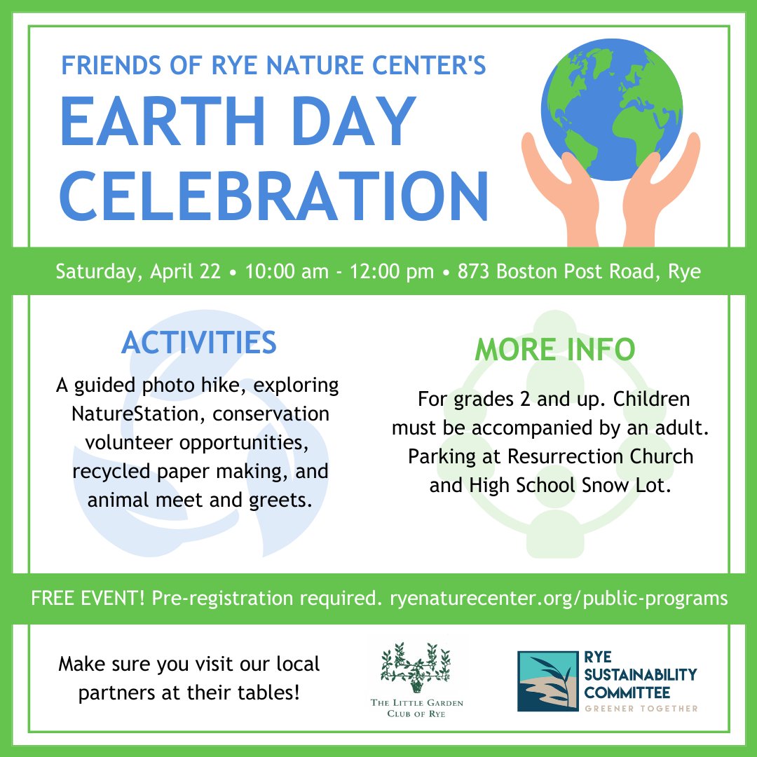 RyeNatureCenter's tweet photo. Join us from 10:00 a.m. - 12:00 p.m. on Saturday, April 22 to celebrate the 53rd anniversary of Earth Day! This event is free but preregistration is required. https://t.co/Khz4oWM1Os https://t.co/hp1wdbFuzf