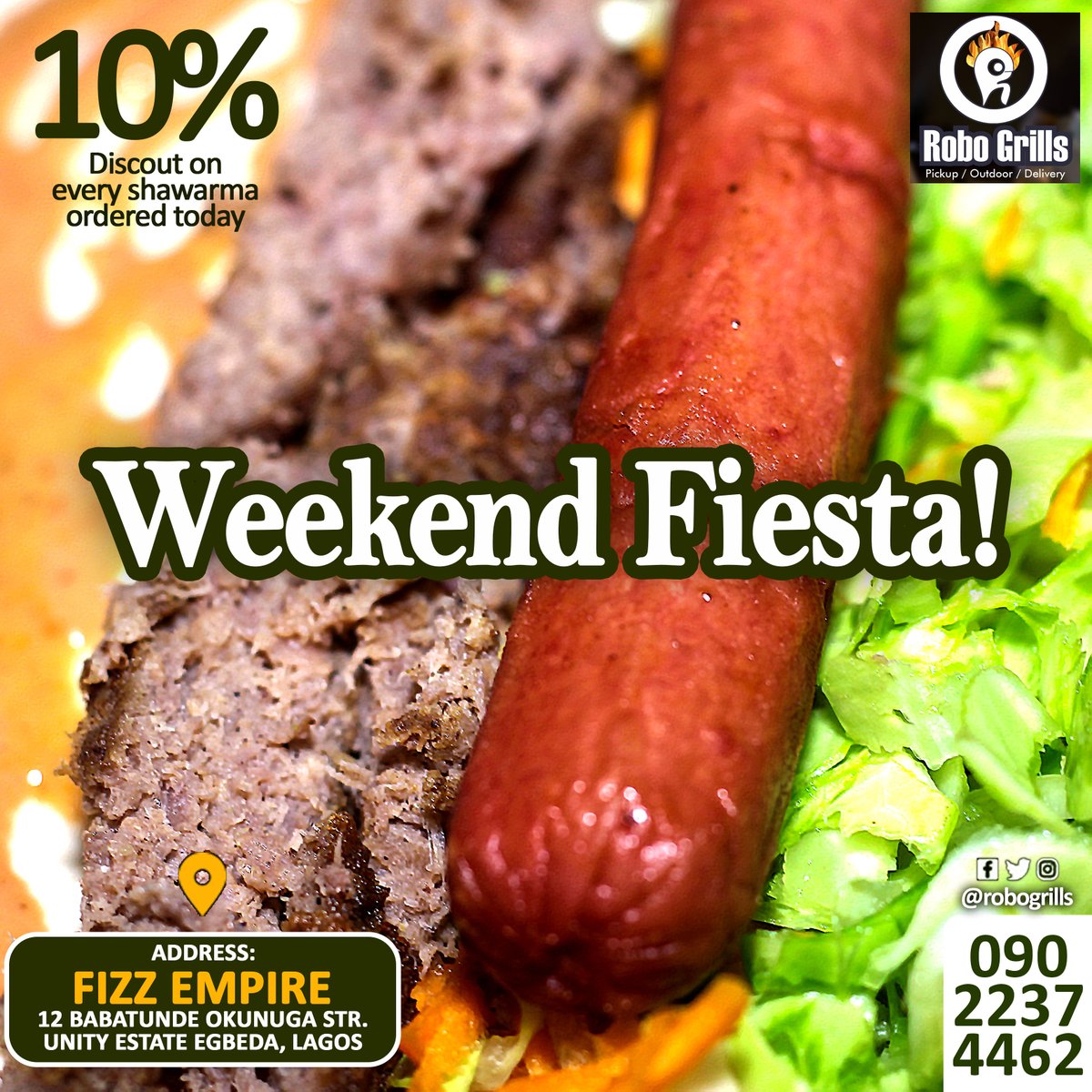 robogrills's tweet photo. Wrap your taste buds in Exotic Flavour! Call 09022374462 or visit us @Fizzempire, 12 Babatunde Okunuga Str, Unity Estate, Egbeda. #taste #buds #exotic #flavour #shawarma https://t.co/e8GwiP9t5U