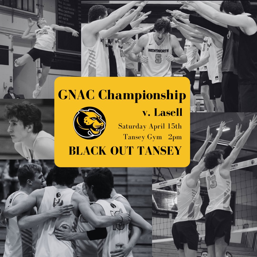 WITwvb's tweet photo. ⚫️🟡Come out to Tansey today at 2pm dressed in ▪️black▪️to help us cheer on @witvb as they take on Lasell for @thegnac Championship! 🏐🐆🟡⚫️
#witvb #witwvb #wentworth #ncaavolleyball #collegevolleyball #volleyball #championship #boston #bostonvolleyball #whyd3 #diii #d3vb https://t.co/VsNgvq6lcy