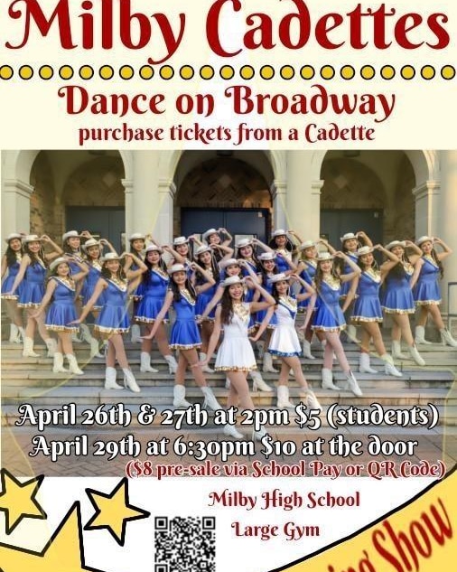 RDeluna6's tweet photo. Come Support the Milby Cadettes!!! April 29th at 6:30pm- MHS gym tickets via school pay or any Cadette! https://t.co/1JZpnsl0CP