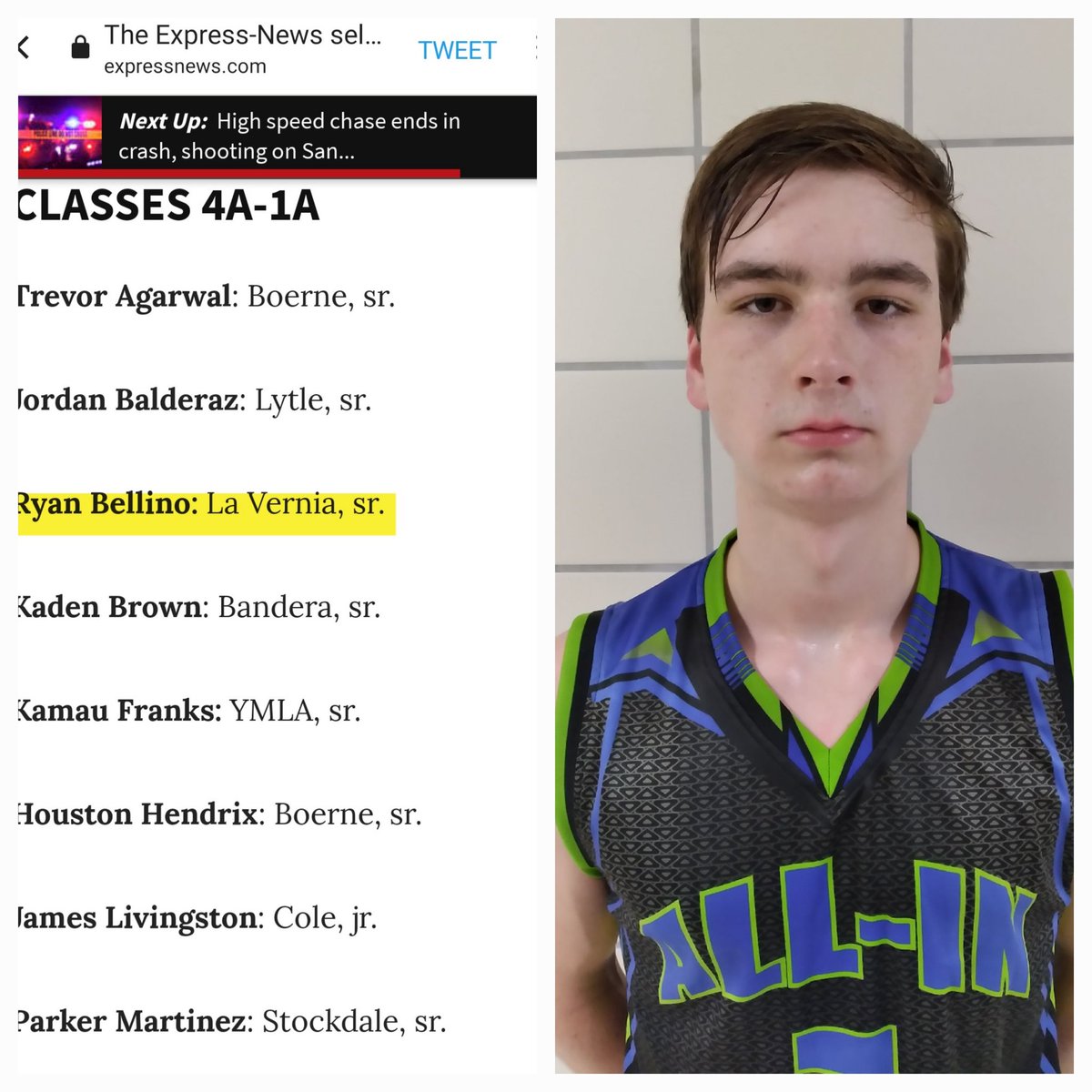The post-season accolades continue to poor in for Lavernia's <a href="/ryan_bellino23/">Ryan Bellino</a> 👏
Add SA Express News All Area Team to the list 📝
#WeWork #different 🔵🟢💯