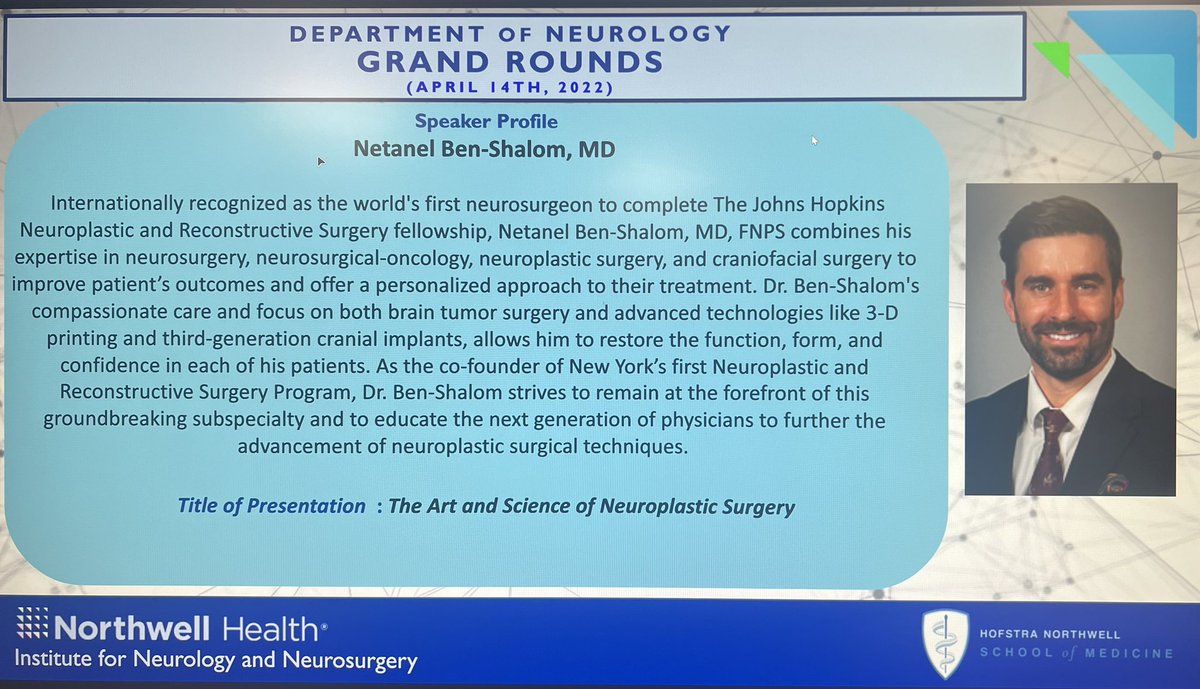 NWHNeurology's tweet photo. Grand rounds Friday was great! Always great to have Dr. Ben- Shalom speak about the Art and Science of Neuroplastic  Surgery! He is also the co-founder of New York’s first Neuroplastic and Reconstructive Surgery Program! 

#MedTwitter #neurotwitter https://t.co/HwsxDKz3b4