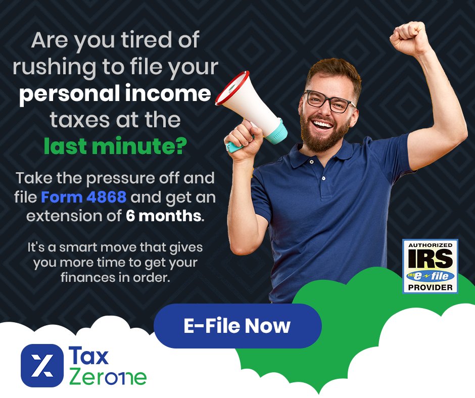 TaxZeroneUS's tweet photo. E-file Form 7004 and 4868 with TaxZerone. Last 4 days to file it on time. E-file today and get an extension of up to 6 months.
https://t.co/rQqsZb89KO
#TaxZerone #Form4868 #PersonalTaxExtension #FileExtension #Form1040Extension #Last4Days https://t.co/cVQft6263A