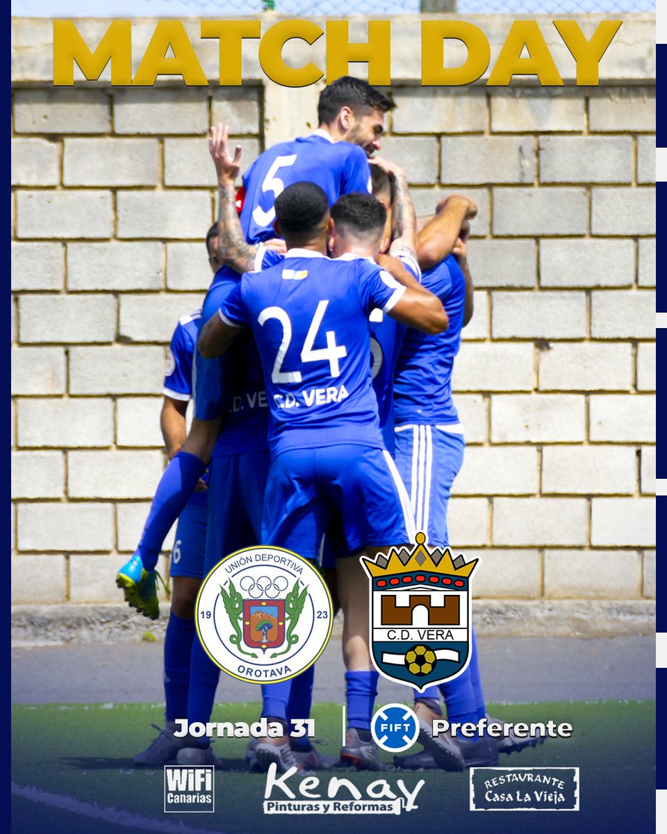 A disfrutar de haber llegado hasta aquí 🏆

🔚 4 jornadas para el final de liga ⚽️

🏆 Preferente | Jornada 31 ⚽️

💙 VAMOS <a href="/cdveraoficial/">CD VERA</a> ‼️

🆚️ <a href="/udorotava_/">Unión Deportiva Orotava</a>
🕗 Hoy 17.00 horas
📍Los Cuartos

#soydelVera 🔵