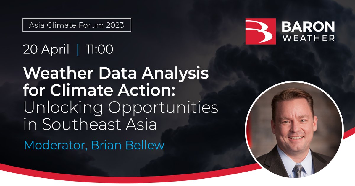 BaronWeather's tweet image. If you're attending the Asia Climate Forum in Singapore next week, you won't want to miss this compelling panel on Weather Data Analysis. Our own Brian Bellew will be moderating. Or stop by our booth U-10. We'd love to see you!  #InterMETAsia