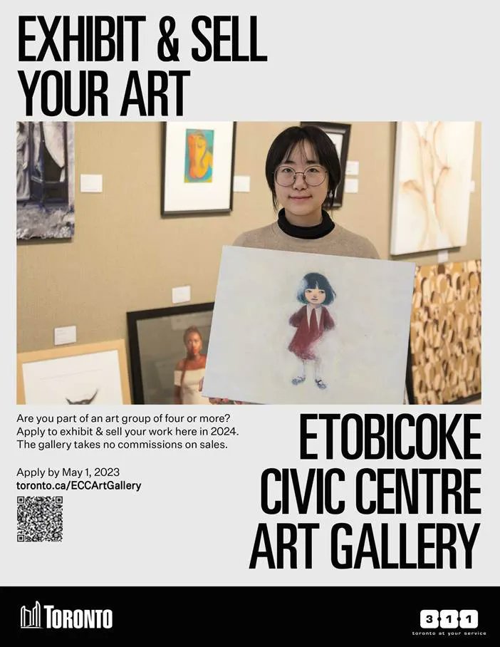 🎨 Call for Submissions! Show your art at Etobicoke Civic Centre Art Gallery, available to groups/collectives of 4 or more artists. There is no fee to apply, and the gallery takes no commissions.  Application deadline: May 1

Find the application form at buff.ly/3mqv0h7