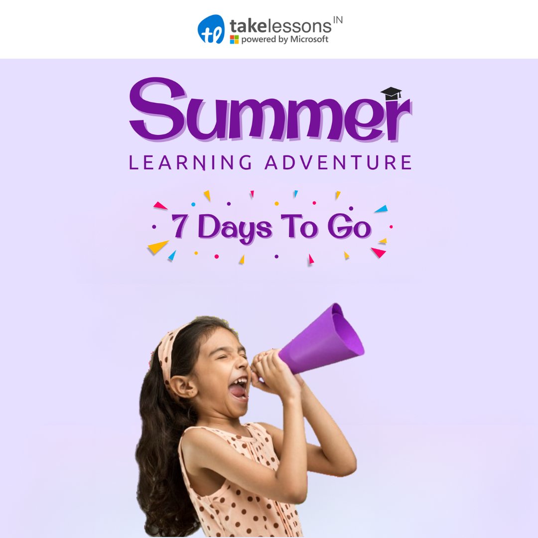 The countdown is on! In just 7 days, we'll be hosting the TakeLessons Summer Learning Adventure 2023. Get ready for an incredible display of talent. See you there! Enroll your kid today!!
#takelessonsindia #summerlearningadventure #summerhobby #summershowcase