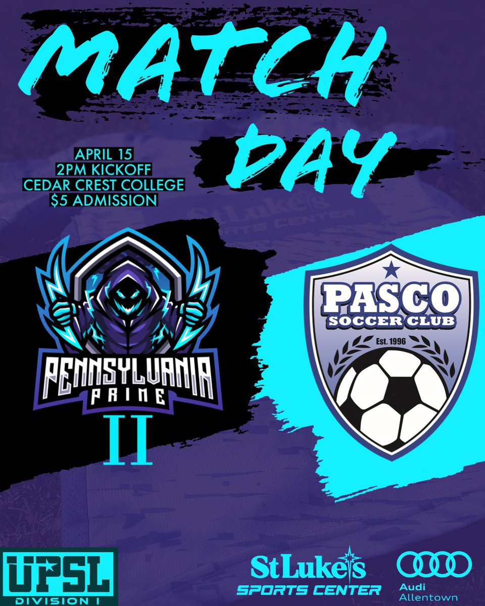 MATCHDAY 🟣

First Team: 5PM
Prime II: 2PM
Cedar Crest College
$5 Admission (Grants entry into both fixtures)
