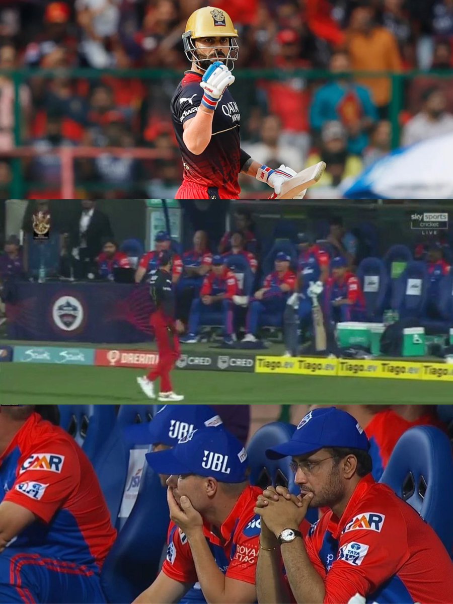 SinghKayu's tweet photo. #KingKohli That stare 🔥
#RCBvsDC #RCBvDC 
Virat Kohli giving death stare to Ganguly
King Kohli agression on another level fire 🔥🔥 just RCB https://t.co/HjhZvivlun