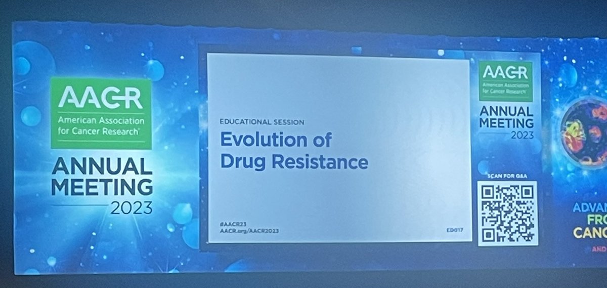 Start of the day at #AACR23! @AmyBrock_PhD speaking about tracking heterogeneous clones using cellular barcoding in the evolution of drug resistance educational session