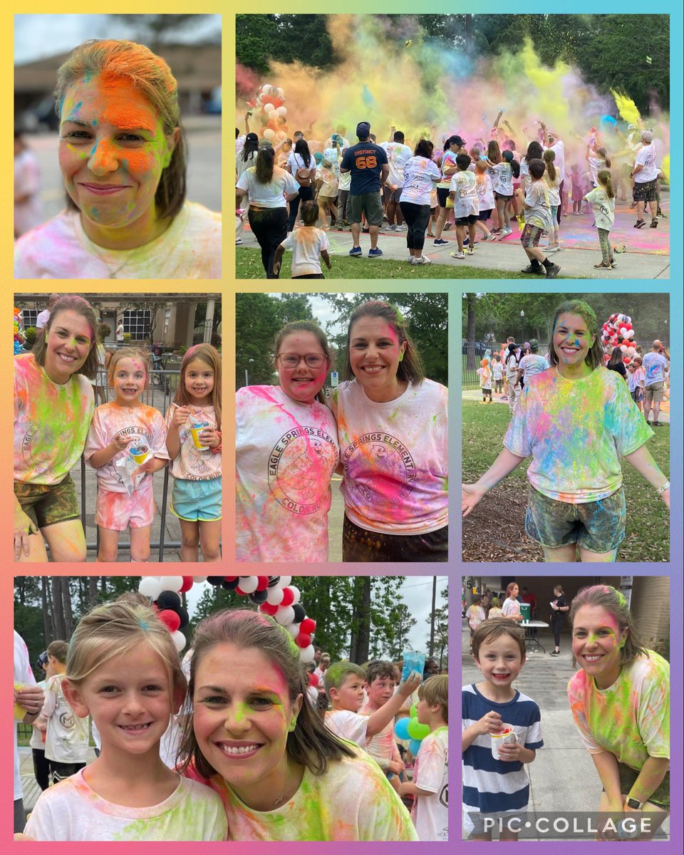 hddaugherty1's tweet photo. The❤️🧡💛Color Run💚💙💜is the true definition of “throw happiness around like confetti!”🎉 Thank you @PtoEagle for such a fun family event last night!❤️🧡💛💚💙💜I loved seeing a few of my little 🦅 there too! It’s safe to say we all had a “color” blast! @HumbleISD_ESE #eseSOAR https://t.co/9YxwVwebuw