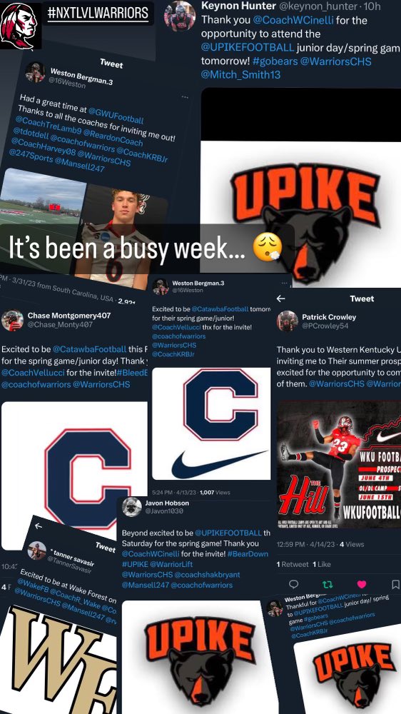It’s been a busy week!
⚪️🔴⚪️

Programs across the country are taking notice of our #NxtLvlWarriors! 

🦾‘24 DL <a href="/keynon_hunter/">Keynon Hunter</a>
🥞‘24 OL @pcrowley54
😈‘24 DL @javon1030
✈️‘24 DB @16weston
💥‘24 LB @chase_monty407
🎯‘25 QB @tannersavasir

#WarriorFam