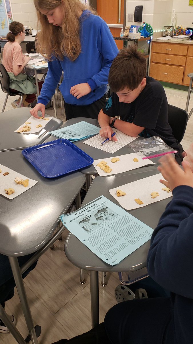 thostacy's tweet photo. Animal Cracker Biomes! Students sorted animal crackers into the biomes they would live in, and explored the adaptations needed for survival in each climate. I heard great discussions! #sciencerocks #pepperellmiddle https://t.co/ArPxabUXyG