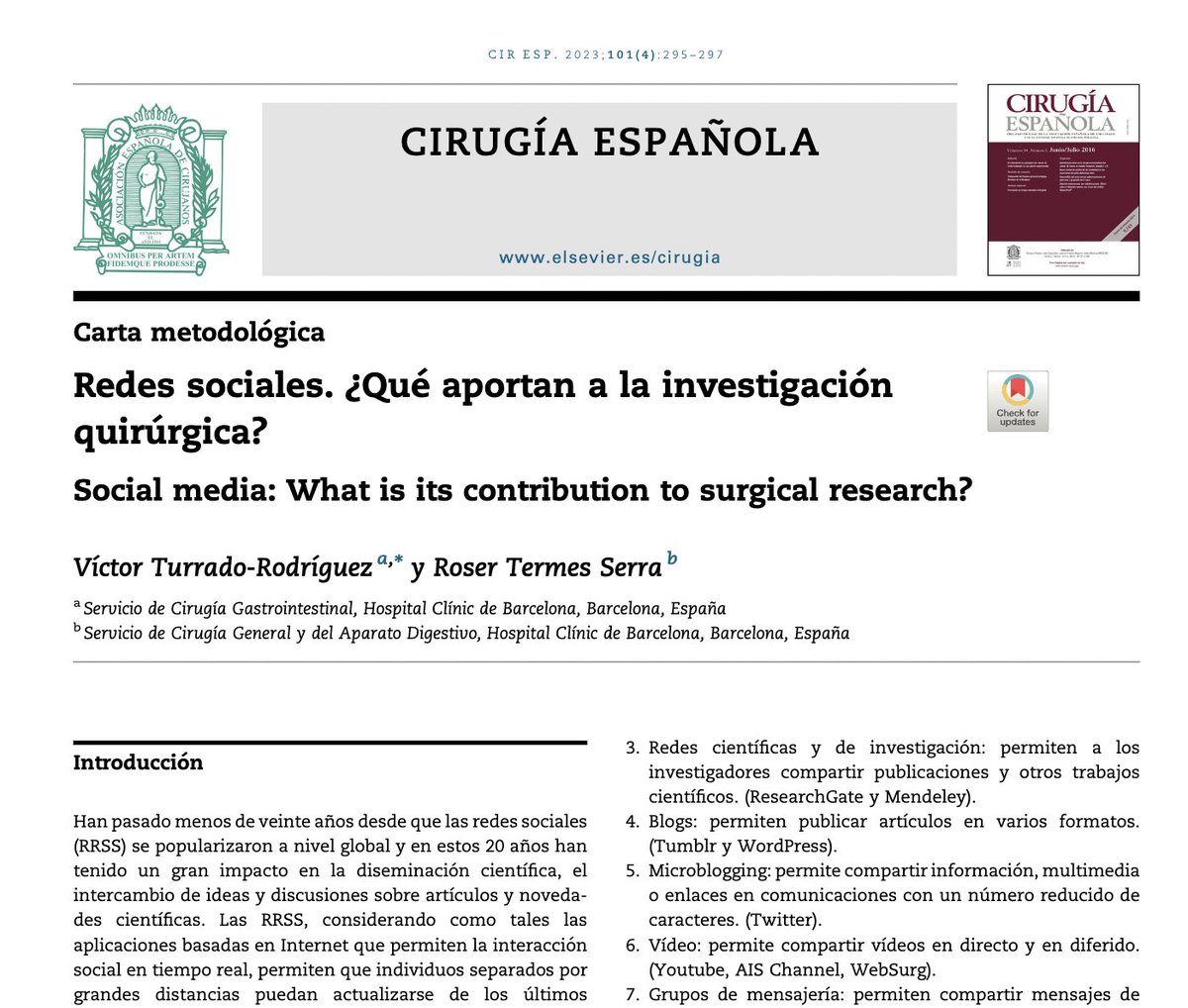 Cirugía Española (@cirugiaespanola) on Twitter photo #Redes sociales ¿Qué aportan a la investigación quirúrgica? 🤳🏻💻 <a href="/victorturrado/">Víctor Turrado-Rodríguez</a> <a href="/RoTermes/">Roser Termes</a>
🔗elsevier.es//es-revista-ci…
#IssueAbril #CirEsp <a href="/me4_so/">SoMe4Surgery</a> <a href="/AECJoven/">AEC Joven</a> #Redes sociales ¿Qué aportan a la investigación quirúrgica? 🤳🏻💻 <a href="/victorturrado/">Víctor Turrado-Rodríguez</a> <a href="/RoTermes/">Roser Termes</a>
🔗elsevier.es//es-revista-ci…
#IssueAbril #CirEsp <a href="/me4_so/">SoMe4Surgery</a> <a href="/AECJoven/">AEC Joven</a>