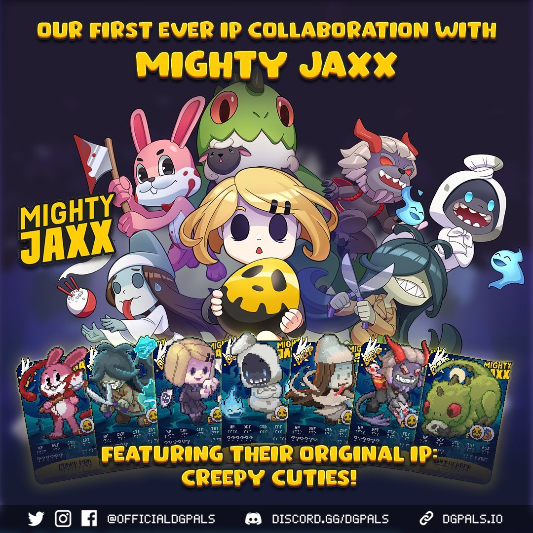OficialDgpalsES's tweet photo. Nuestra primera colaboración, un gran evento de crossover con @MightyJaxx y su IP original, #CreepyCuties!🔥¡Estos NFT de Edición Especial están listos para dejar su huella en el #DGVerse! 🌐 https://t.co/yMkUANhoaY