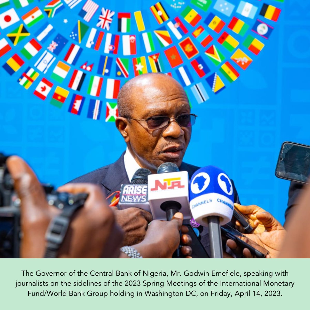 cenbank's tweet photo. #IMF/WBSpringMeetings2023 Governor, Central Bank of Nigeria, Godwin #Emefiele assures of continued supervision of Nigerian banks to make them resilient. 1/3 https://t.co/LtirlpX3KE