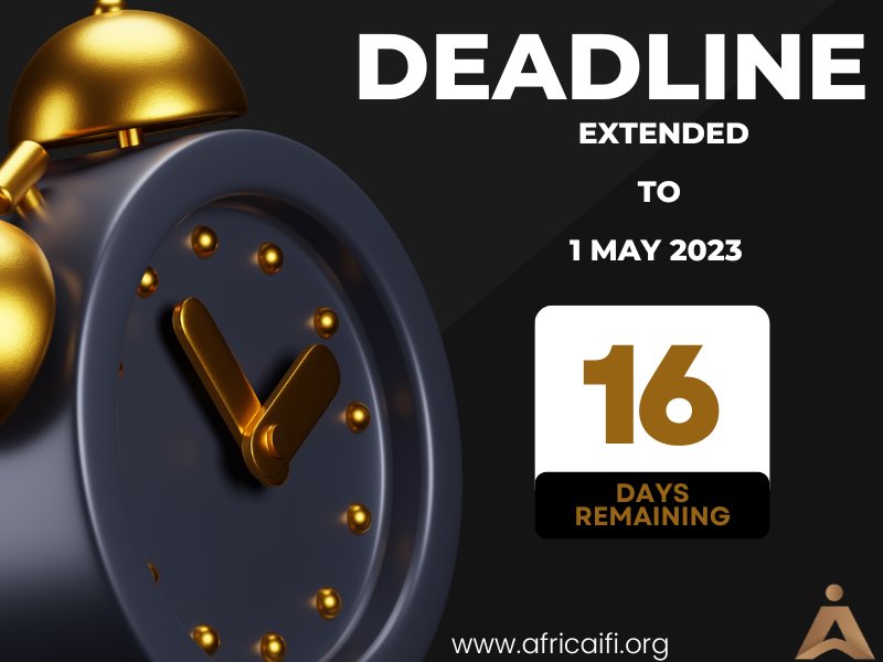 We are excited to announce that our application deadline has been extended by two weeks. The new application deadline is the 1st of May 2023. 

We look forward to receiving your applications. 

Africa IFI Team. 

#AfricaIFI #SocialImpact #education #Africa