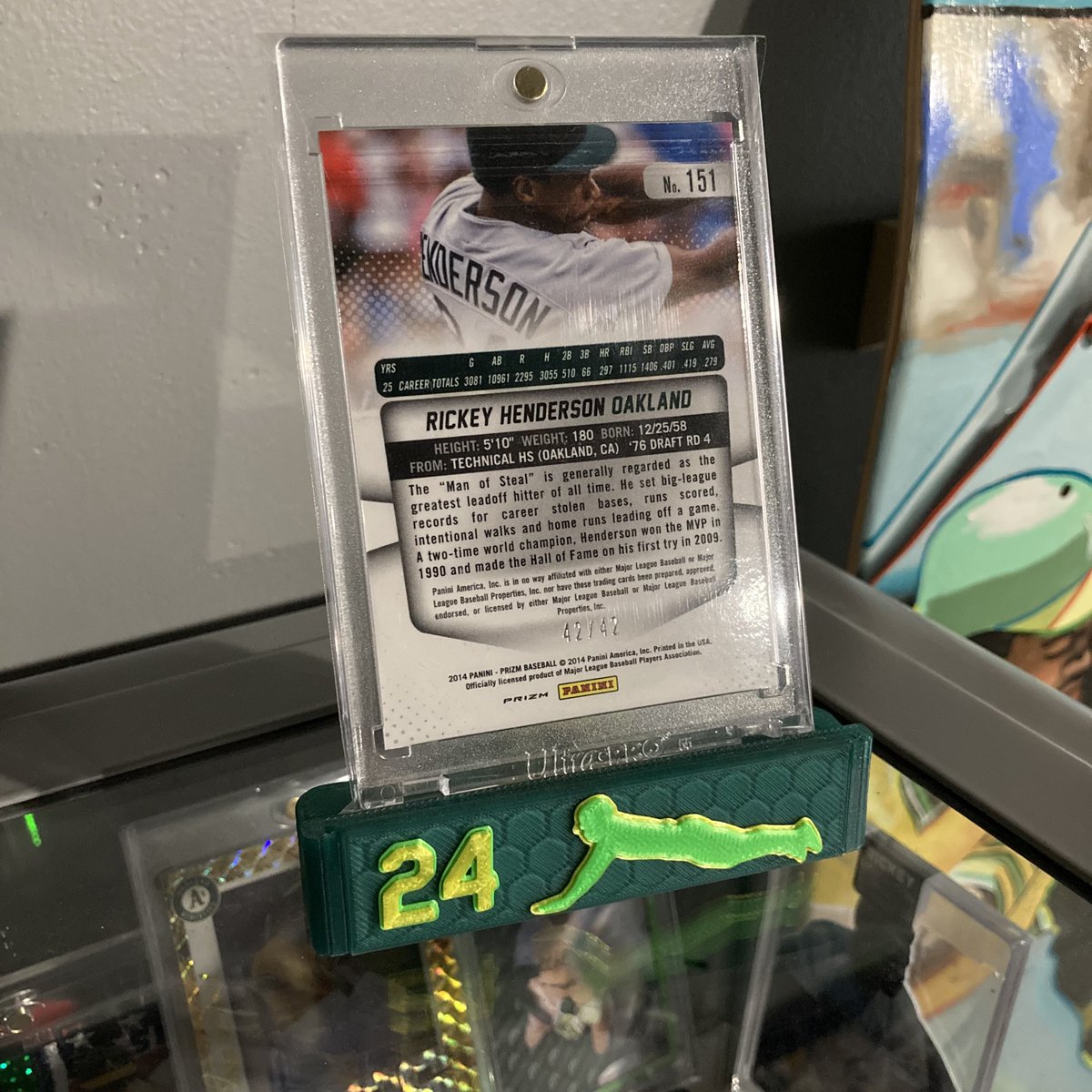Todays Rickey Henderson PC swag honors @MLB Jackie Robinson Day with this shiny and perfect 2014 @PaniniAmerica “42” Prizm parallel incredibly #’d 42/42! This one is special, just like Jackie was…@CardPurchaser 🔥💚👀🐐⚾️🏃🏿💨🧤#rickeyhenderson #thehobby