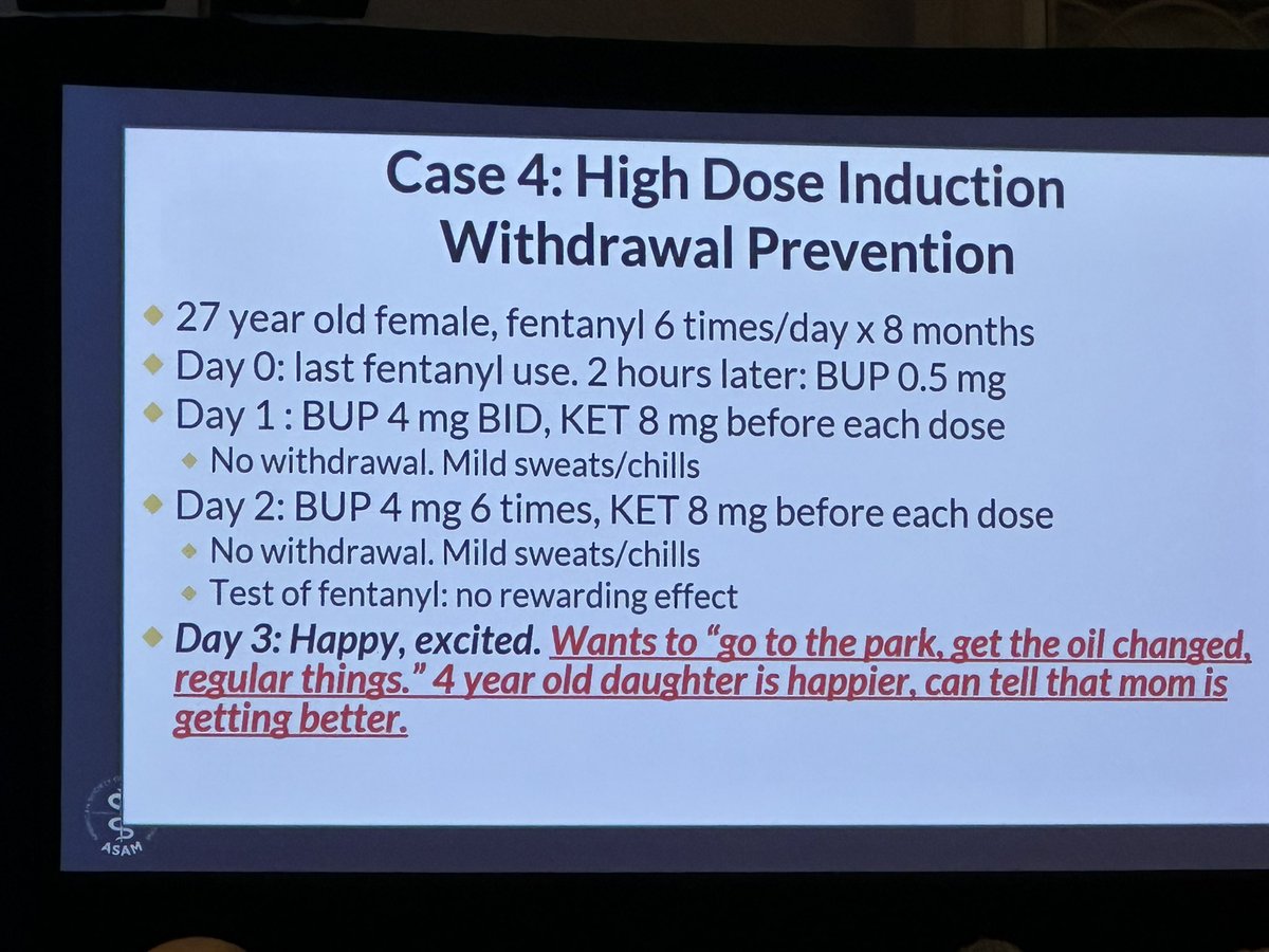 Really interesting talk on the use of Ketamine to facilitate transition from fentanyl to buprenorphine. <a href="/ASAMorg/">ASAM</a> #ASAM23
