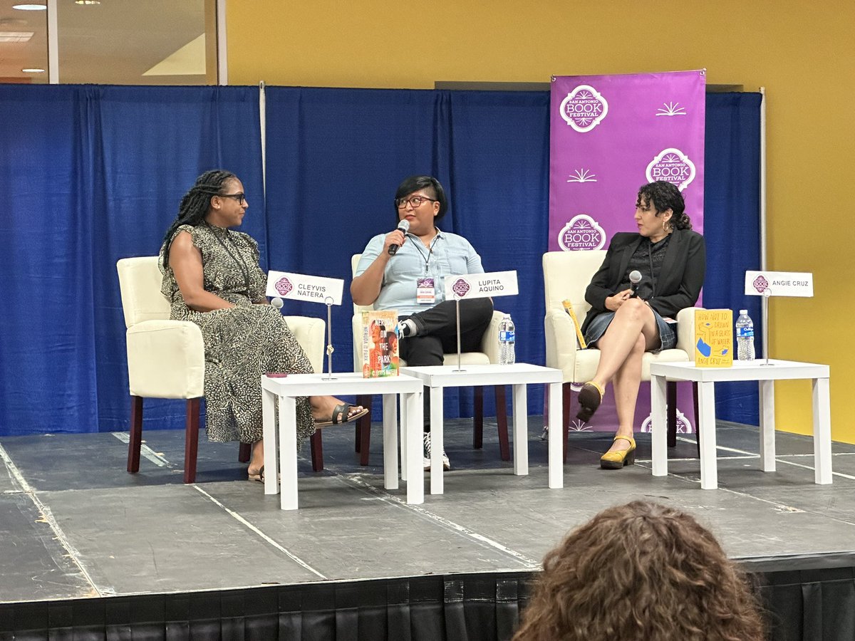 It’s Angie Cruz and Cleyvis Natera at #sabookfest with the one and only @Lupita_Reads!