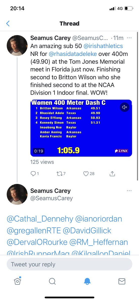 gregallenRTE's tweet photo. 49.90 secs new Irish record over 400 metres in Florida today for @rhasidatadeleke. Elite world class. Only 9 women in the world broke 50 secs in 2022. Irish record over 200m yesterday at same meeting of 22.34 secs. Just 20 &amp; one of the most exciting sprint talents in the world.. https://t.co/yjApPIpgEQ