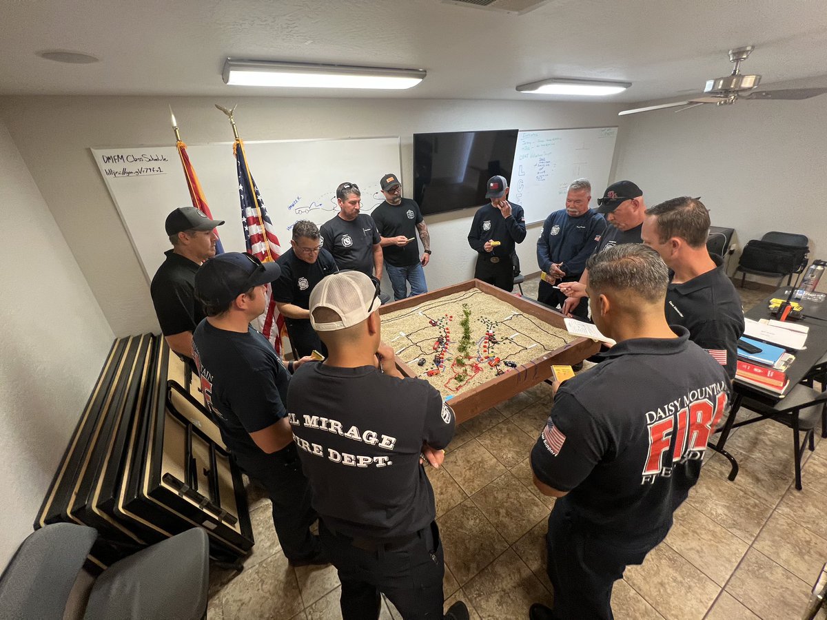 DaisyMtnFire's tweet photo. Daisy Mountain firefighters teaming up with our  #AutomaticAid partners for wildland-urban interface sand table training. 

Please help us protect your home by creating a defensible space of at least 30 feet. A little work now can save you big later. https://t.co/ZfKQgjF352