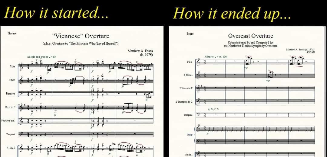 🎵 When one must deal with an instrumentation change, sometimes you end up having to write a totally new piece!

The World Premiere will still be May 13th at 7:30pm at the Reformation Catholic Church in Miramar Beach, FL!

#newcommission
#OvercastOverture
#ChamberOrchestra
#NFSO