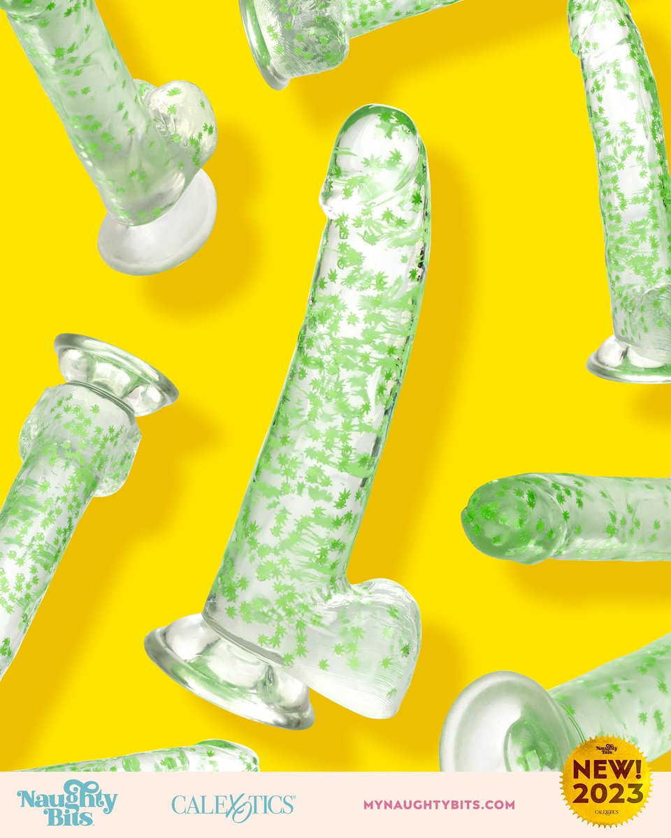 RealNaughtyBits's tweet photo. Our new “I Leaf Dick” glow-in-the-dark weed leaf dong is a total smoke show! It’s realistic, textured, and filled with weed leaf confetti, with a suction cup base. Available now! @calexotics https://t.co/NUdaSS4bOe