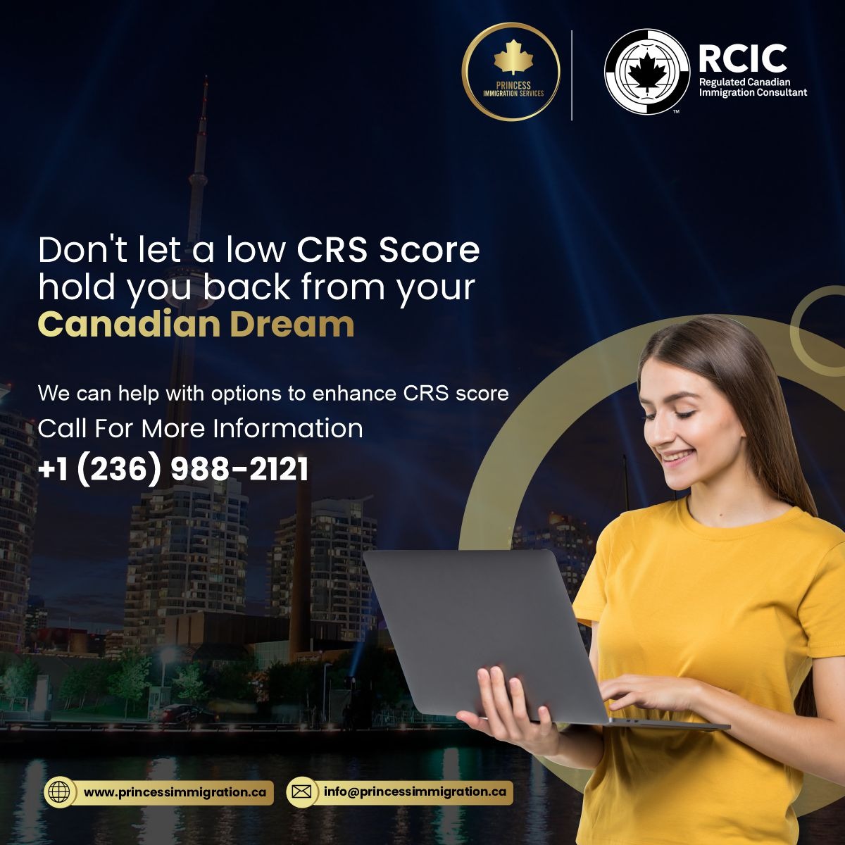 princessimmigr's tweet photo. Low CRS Score?
Don't worry, here at Princess Immigration Services, we can help you with options to enhance your CRS score.
Connect with us now, we're just a call away:
Call: +1-236-988-2121
Website: https://t.co/vXPh5vHCcr
#CRSScore #CanadianPR #PRinCanada #ImmigrationServices https://t.co/9m1KNFCWDo