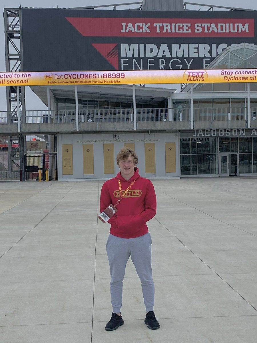 McCorterGoeser's tweet photo. Thanks @CycloneFB for the visit. Had fun watching the practice and touring your facilities! @ISUMattCampbell @Coach_Heacock @TysonVeidt @KHigh4Cy @nexgenscouting @ElkhornSouthFB https://t.co/53UXNLs8re