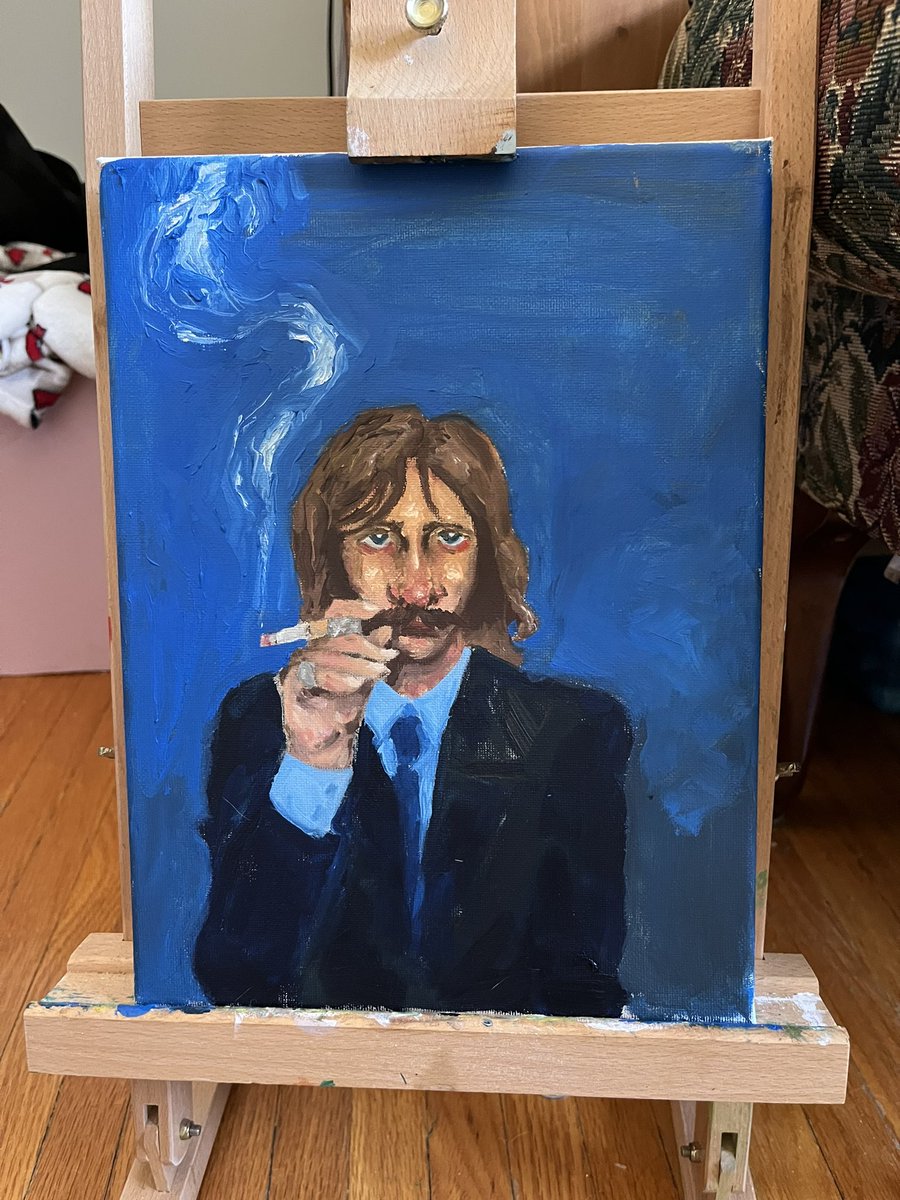 My teenage daughter loves to paint. I saw this on her easel today and said, that looks like <a href="/ringostarrmusic/">#RingoStarr</a>. She said, it is! I should have known…she’s also a Beatles fan! ☮️ ❤️