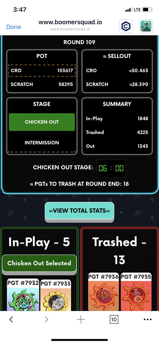 BoomerSquadNFT1's tweet image. Let’s see it #BoomerSquad &amp;amp; #crofam! What’s it looking like out there? Round 109 and the giveaway wallet is still holding up! … kinda 😅 What’s your exit strategy?! 

… and what’s an exit strategy? 😎🏁