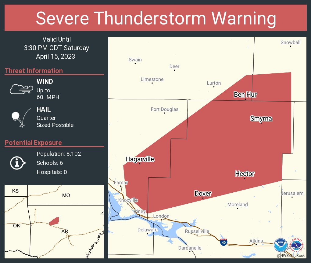 NWS Little Rock on Twitter "Severe Thunderstorm Warning including Dover AR, Hector AR and